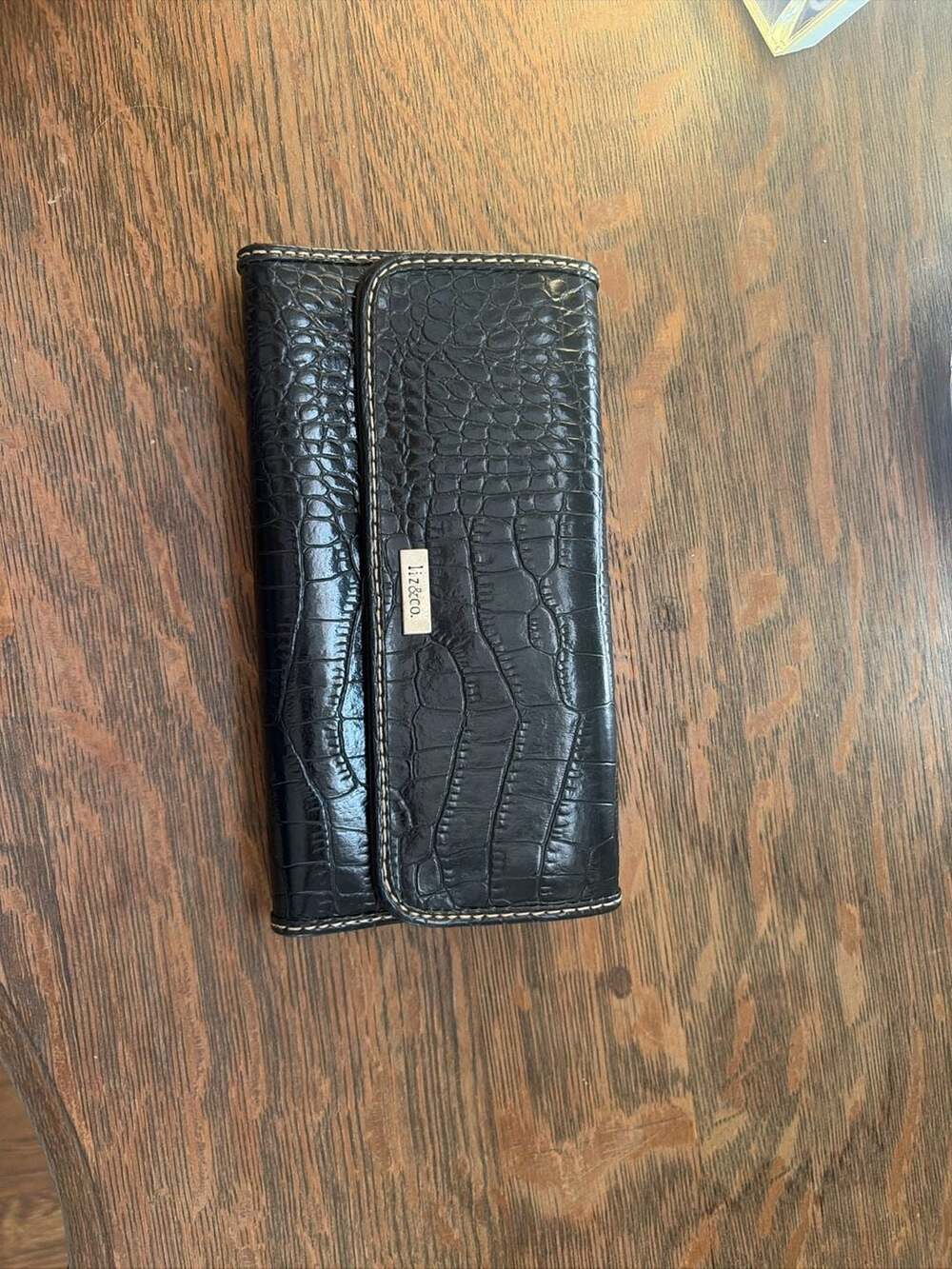 Liz & Co. Croc Embossed Clutch Wallet Black Faux Leather